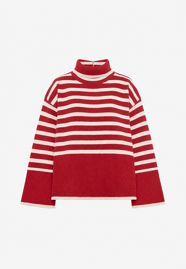Pull oversize pour femme à rayures, col roulé et manches larges - Leonie