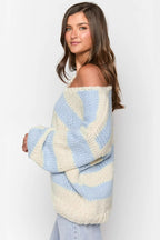 Oversize-Pullover für Damen mit Streifen und freien Schultern – Frida