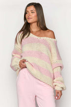 Oversize-Pullover für Damen mit Streifen und freien Schultern – Frida
