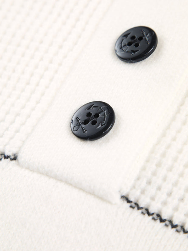 Damen-Strickpullover mit hohem Kragen, Knopfleiste und horizontalen Streifen – Nele