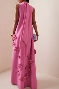 Lena - Longue robe rose à fleurs