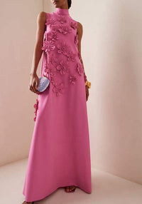 Lena - Longue robe rose à fleurs