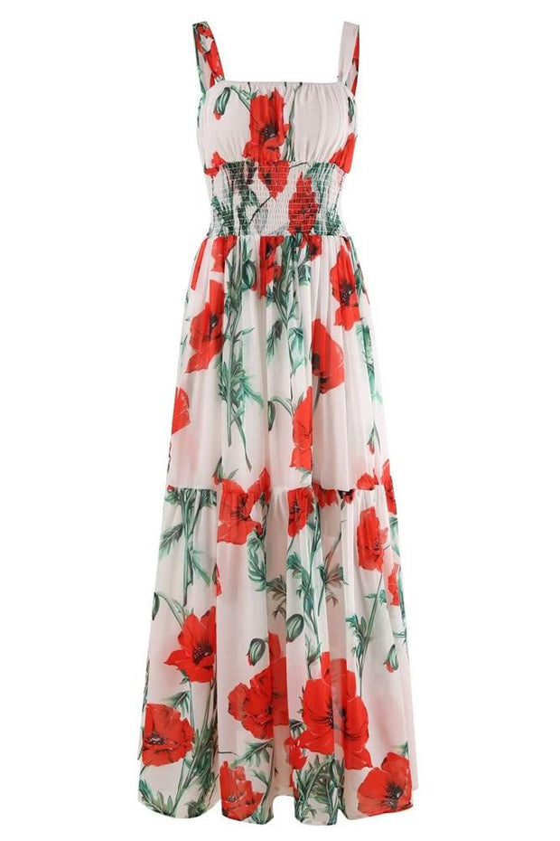 Melanye Robe maxi imprimée avec bretelles froncées