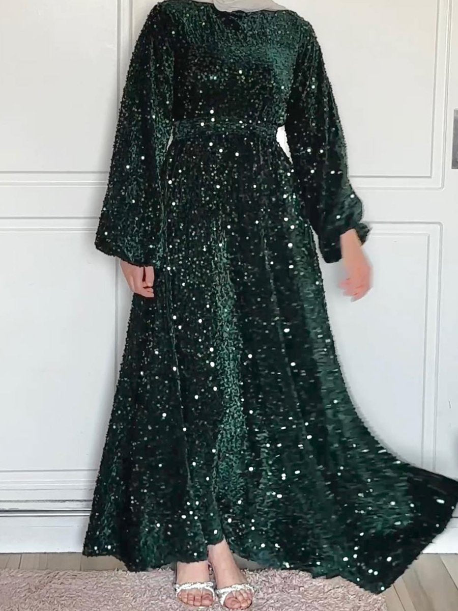 Natash - Langärmeliges Paillettenkleid mit Rundhalsausschnitt