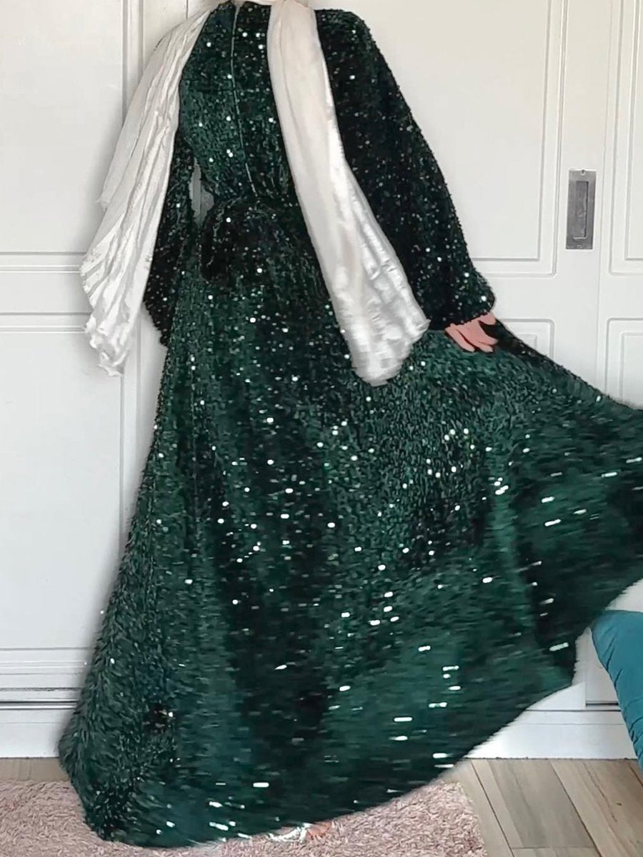 Natash - Langärmeliges Paillettenkleid mit Rundhalsausschnitt