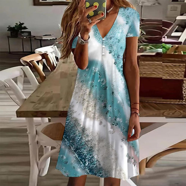 Irina - Mini-robe bleue à manches courtes