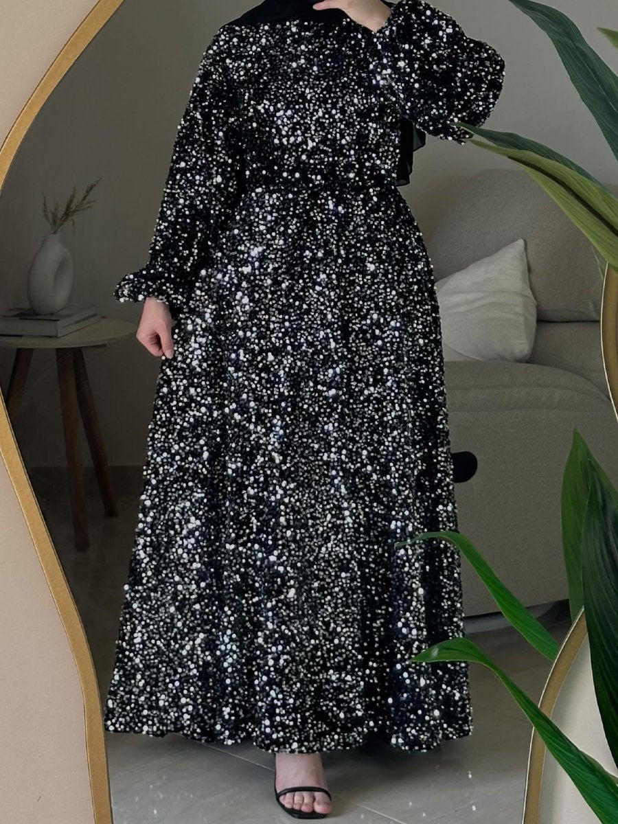 Natash - Langärmeliges Paillettenkleid mit Rundhalsausschnitt