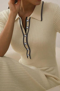 Heidy Robe de midi en tricot polo contrasté
