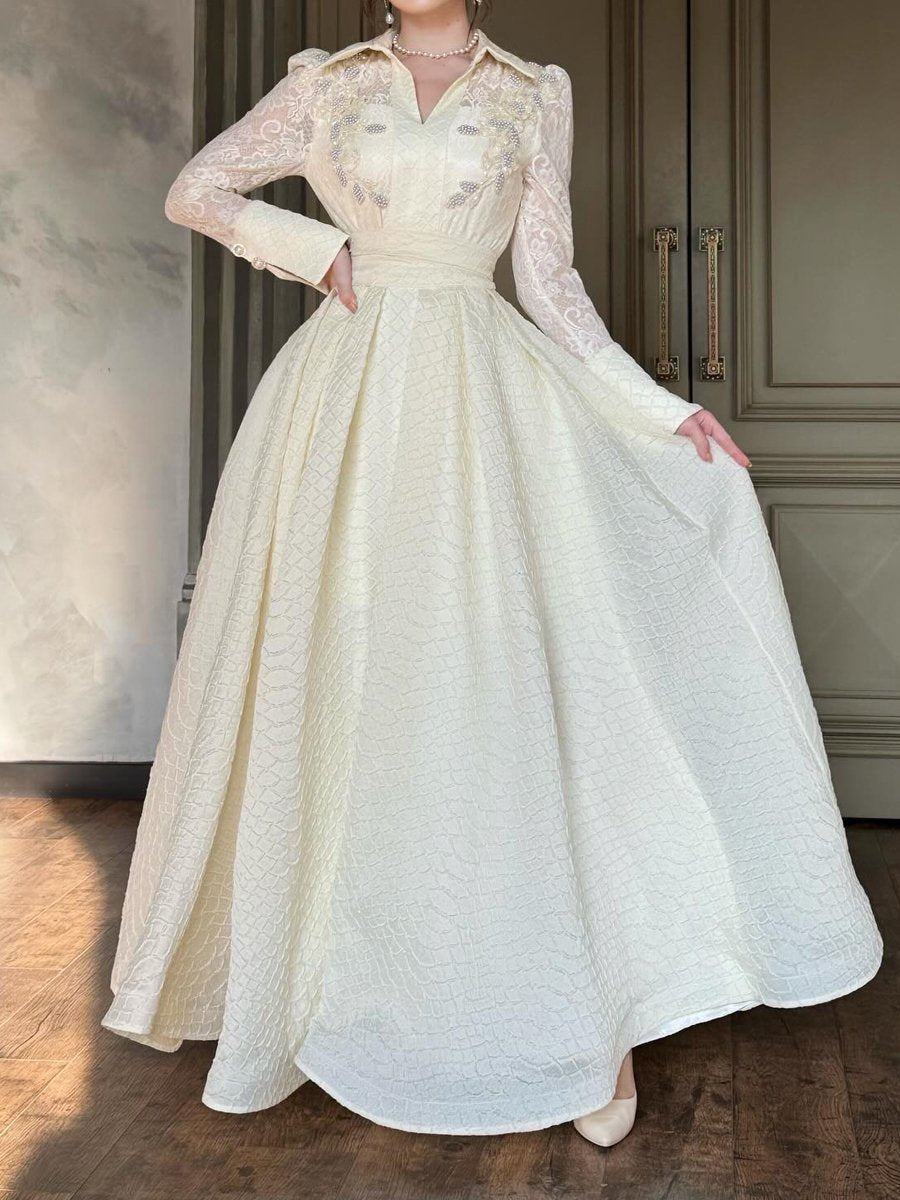 Perla - Perlenbesetztes Maxikleid mit Spitze und Patchwork