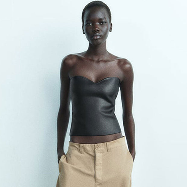 Zoe - Haut Court Sans Manches Métallisé à Décolleté Coeur
