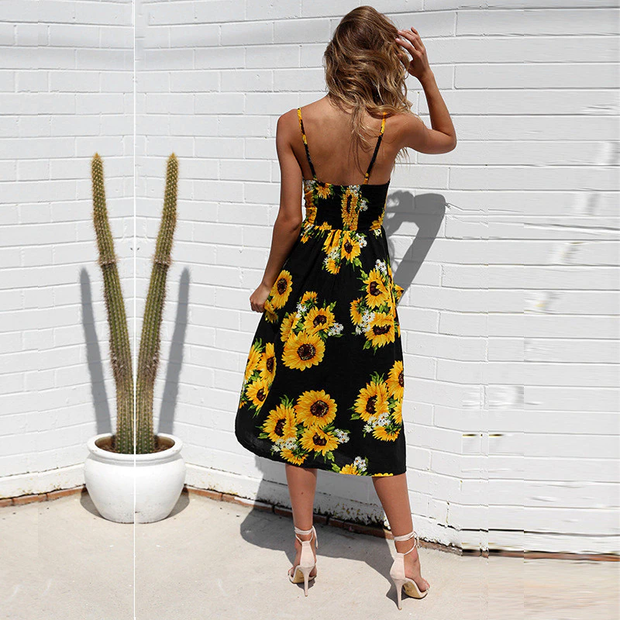 Ingrid - Buttoned midi summer dress with pockets