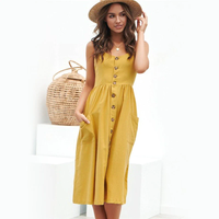 Ingrid - Buttoned midi summer dress with pockets