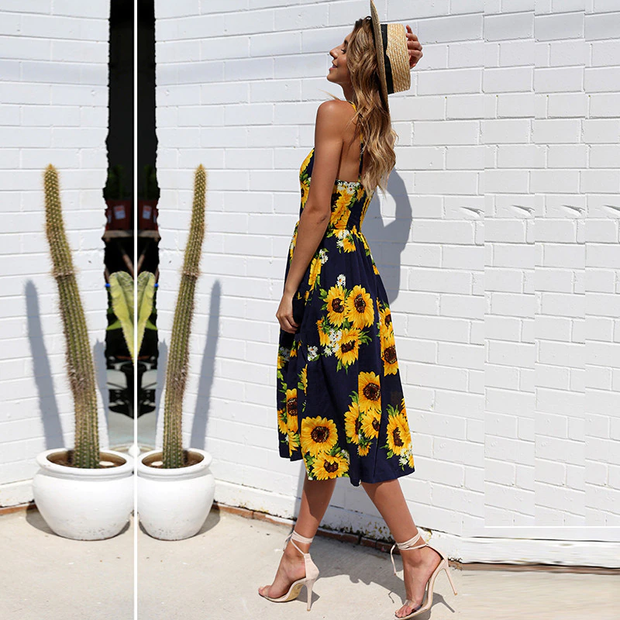 Ingrid - Buttoned midi summer dress with pockets