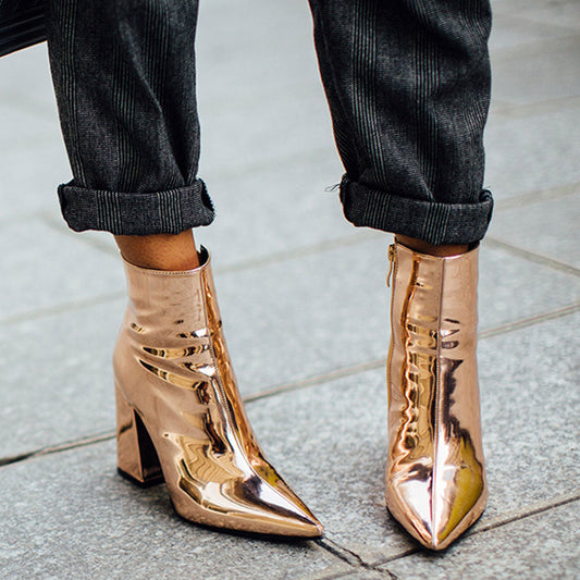 Abigail -Bottines à talon épais et bout pointu avec fermeture éclair