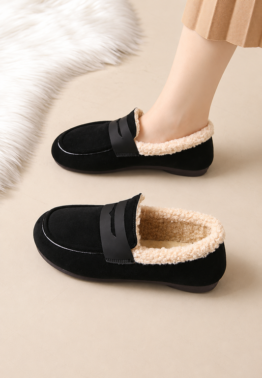 Mocassins pour femme, aspect daim à l'extérieur et aspect fourrure à l'intérieur - Naira