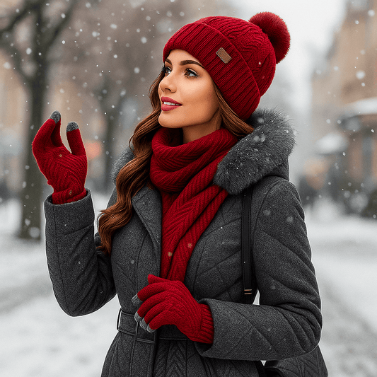 Weiche Strickmütze, Schal und Handschuhe für Frauen - Yalena