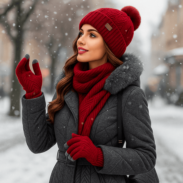 Weiche Strickmütze, Schal und Handschuhe für Frauen - Yalena