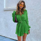 Aurora - Kleid Mini Shirt Plissee Oversize Kragen mit Gürtel