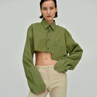 Scarlett - Chemise boutonnée croisée verte surdimensionnée