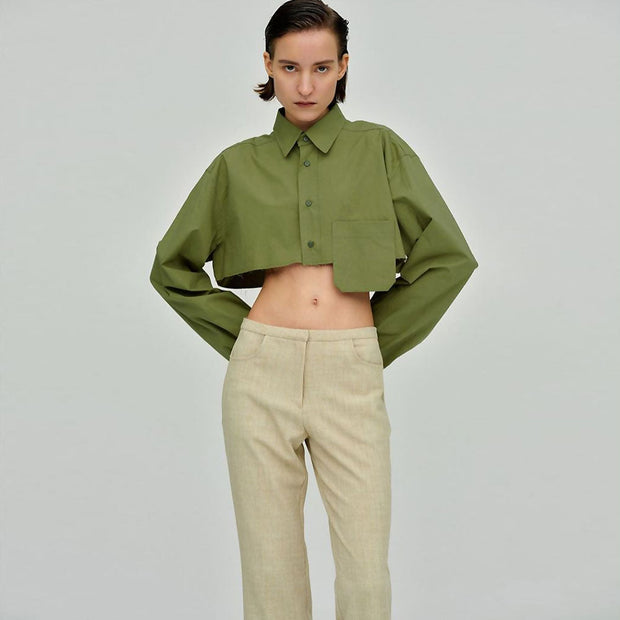 Scarlett - Chemise boutonnée croisée verte surdimensionnée