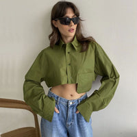 Scarlett - Chemise boutonnée croisée verte surdimensionnée