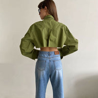 Scarlett - Chemise boutonnée croisée verte surdimensionnée
