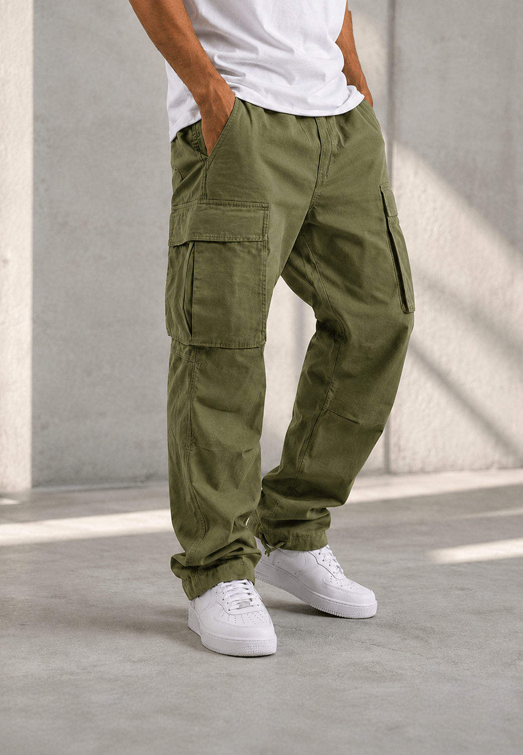 Herren-Cargohose, tailliert, Seitentaschen, verstellbarer Saum – Hilbert