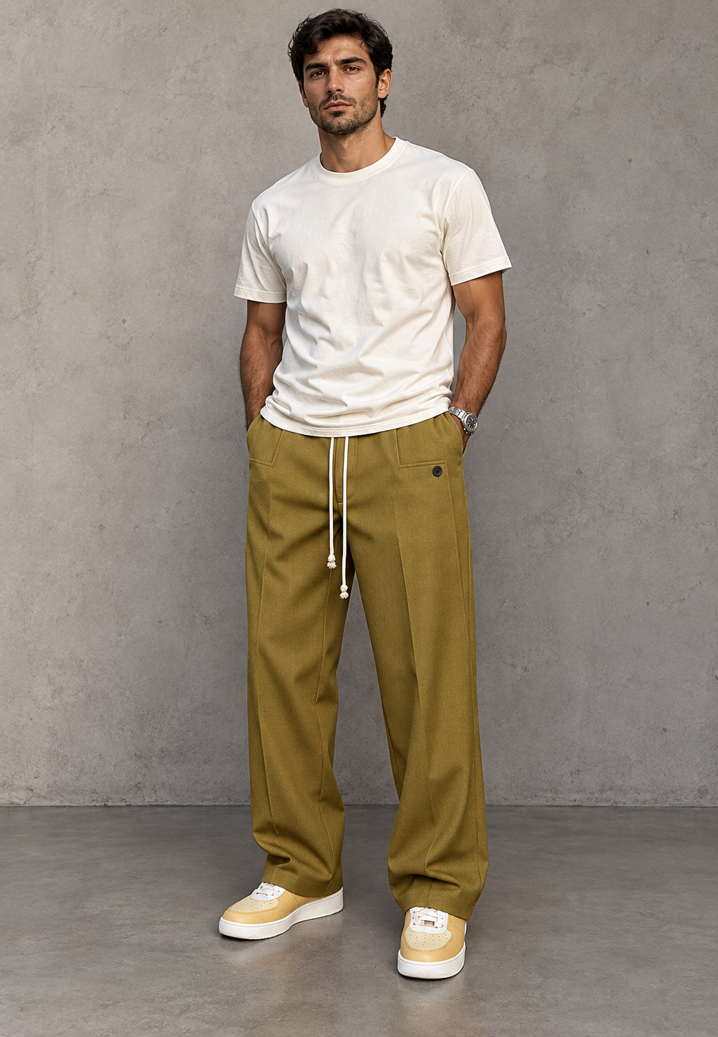 Pantalon large homme à pinces et taille ajustable - Tavon