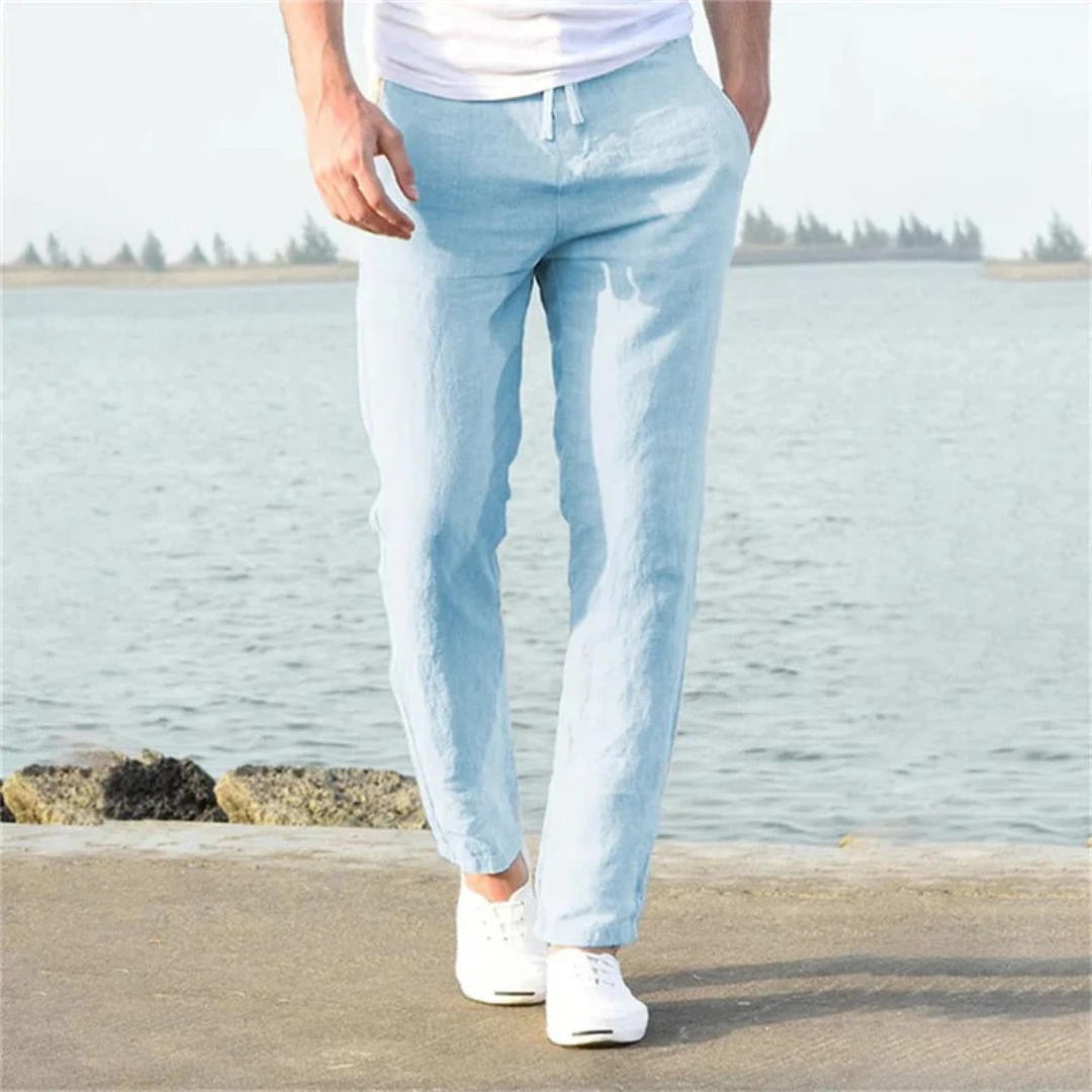 Herrenhose aus Leinen, gerader Schnitt, mit Kordelzug – Timo