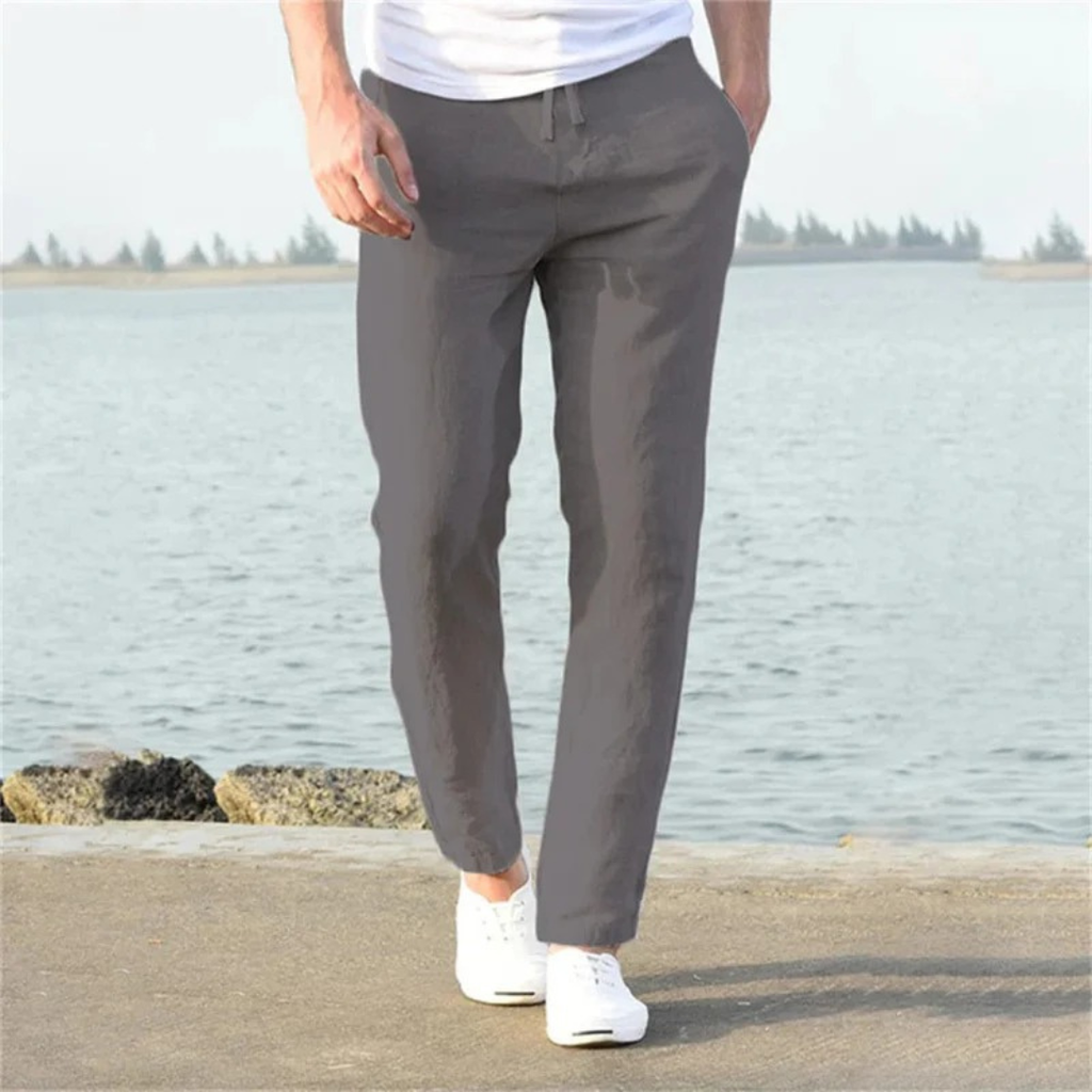 Herrenhose aus Leinen, gerader Schnitt, mit Kordelzug – Timo