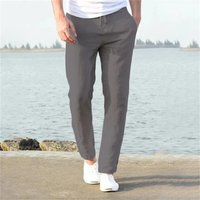Pantalon en lin pour homme, coupe droite, cordon de serrage - Timo