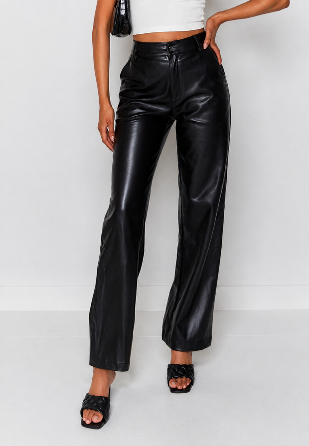 Damenhose in Lederoptik, gerader Schnitt, hoher Bund – Amandine