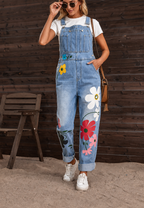 Damen-Jeanslatzhose mit Blumenmuster – Wendy