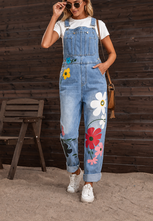 Salopette en jean pour femme à imprimé floral - Wendy