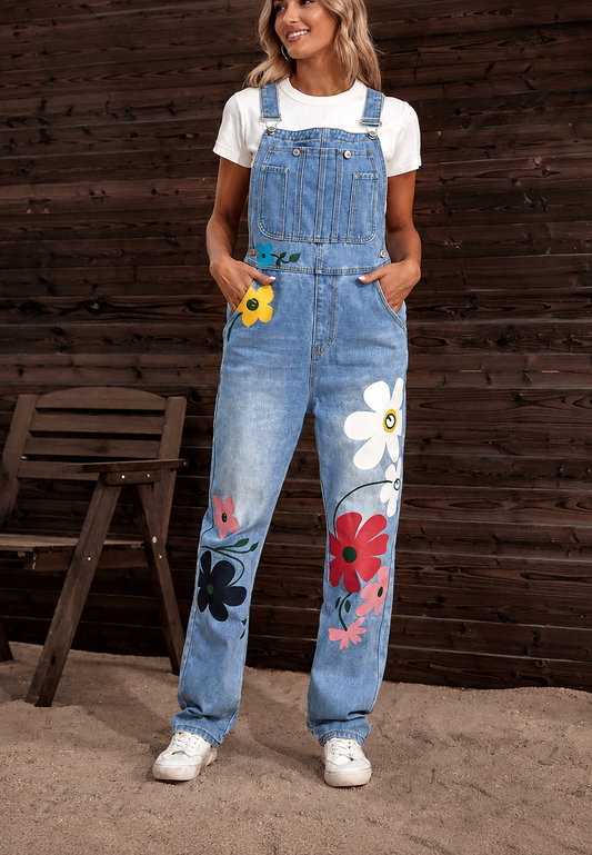 Salopette en jean pour femme à imprimé floral - Wendy