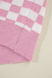 Aude - Karierter V-Ausschnitt Pullover mit Knöpfen und hängenden Schultern