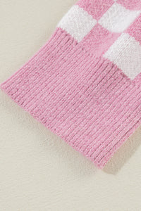 Aude - Karierter V-Ausschnitt Pullover mit Knöpfen und hängenden Schultern