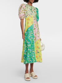 Patty - Robe midi patchwork en lin avec imprimé floral
