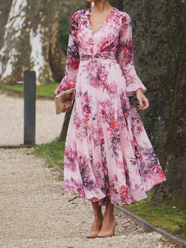 Emma - Elégante robe imprimée fleur de pêcher