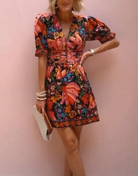 Paulina - Robe imprimée avec manches bouffantes et décolleté en V