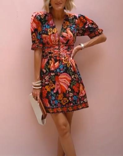 Paulina - Robe imprimée avec manches bouffantes et décolleté en V