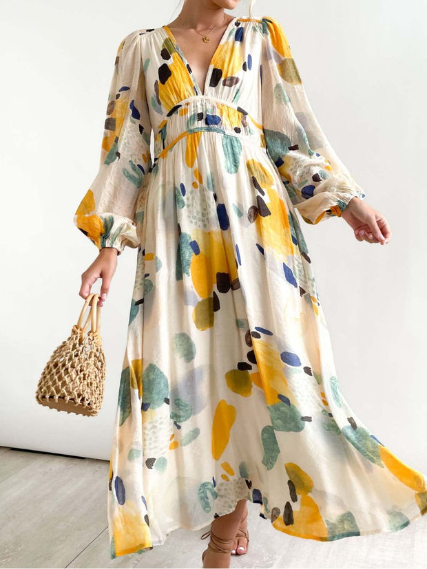 Elvena - Robe midi élégante en mousseline de soie fleurie