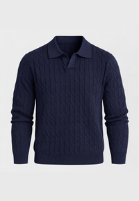 Polo en maille pour homme, manches longues, motif tressé, col ouvert - Eamon
