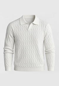 Polo en maille pour homme, manches longues, motif tressé, col ouvert - Eamon