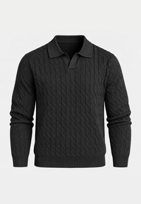 Polo en maille pour homme, manches longues, motif tressé, col ouvert - Eamon