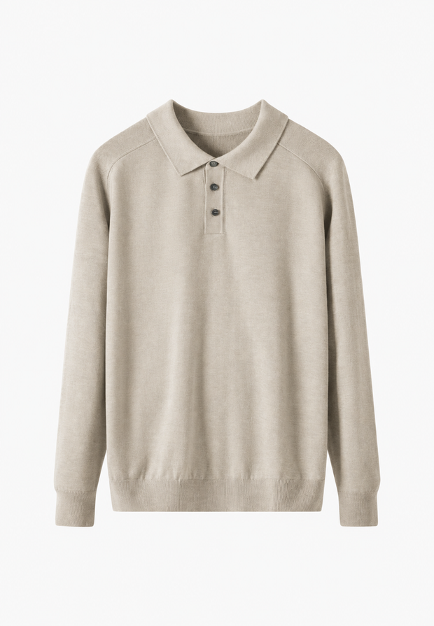 Strickpolo aus Wollmischung mit offenem Kragen – Gaël