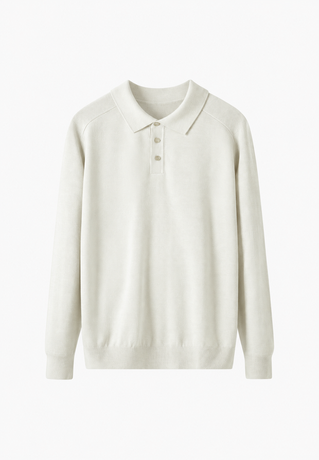 Strickpolo aus Wollmischung mit offenem Kragen – Gaël