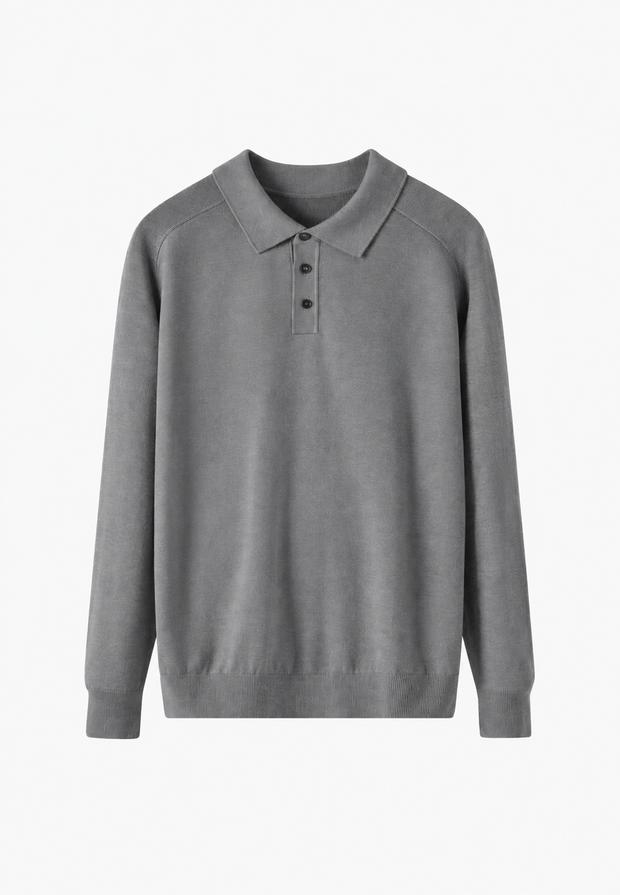 Strickpolo aus Wollmischung mit offenem Kragen – Gaël