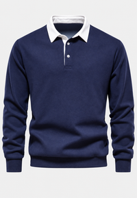 Herren-Poloshirt mit langen Ärmeln, Kontrastkragen und kurzer Knopfleiste – Cassian