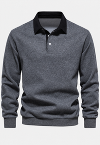 Herren-Poloshirt mit langen Ärmeln, Kontrastkragen und kurzer Knopfleiste – Cassian